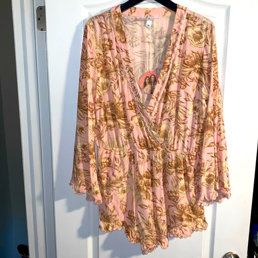 NWT Agua Bendita Floral Pink Romper with Pockets Large